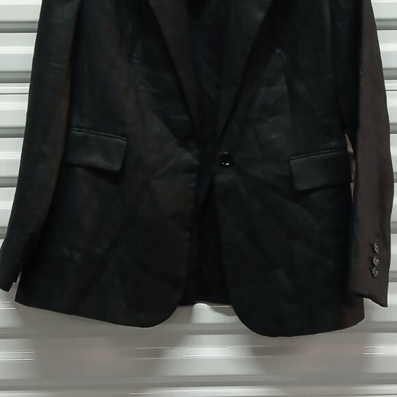 Mango MNG Women's 100% Linen Blazer Size XL Black Jacket Business Office - Picture 7 of 11